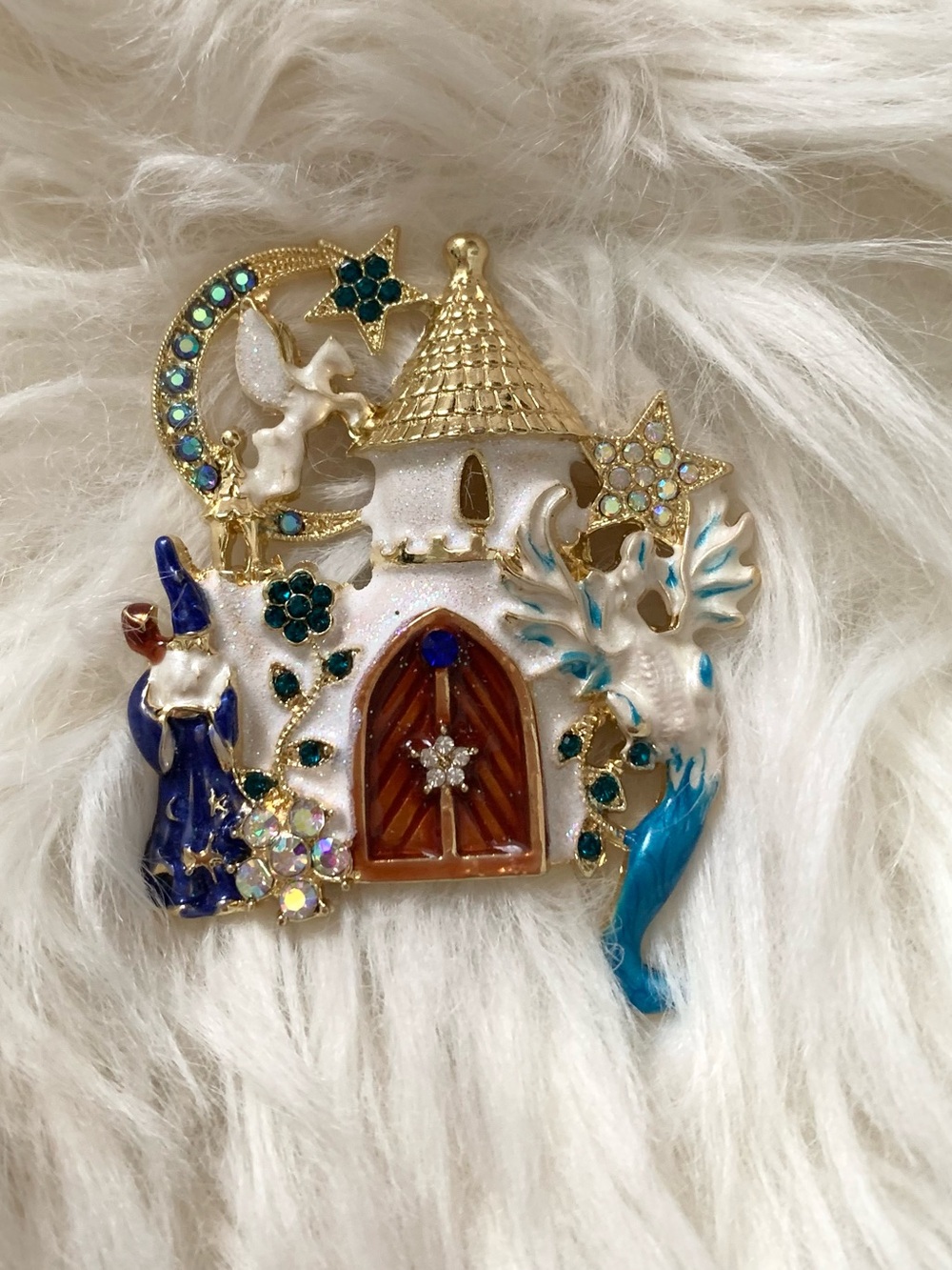 Magical Castle Wizard Fantasy Goldtone Brooch Pin